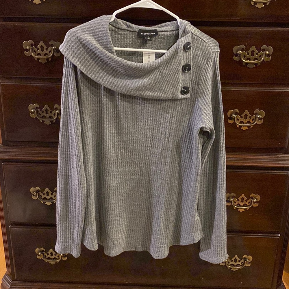 Fortune + Ivy Kaavia Button Detail Brushed Knit Top